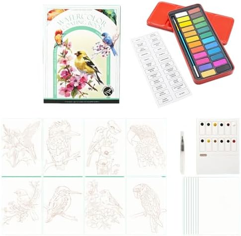 RGBMIX Watercolor Coloring Book for Adults Stress Relief Foldable Painting Pad with 24-Color Paint (Flower and Bird) by Unknown
