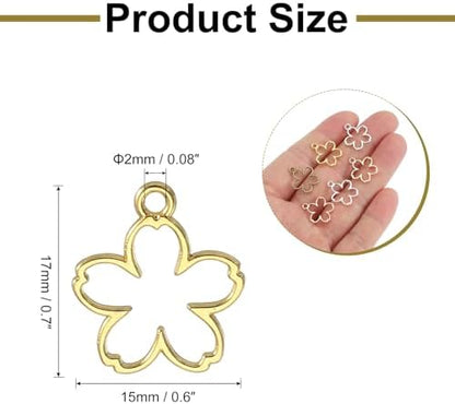 uxcell 30Pcs Alloy Open Bezel Pendants, Flower Open Back Hollow Frame Pendant Geometric for Resin Jewelry Making Earrings Necklace Bracelet DIY, Gold - Image 2