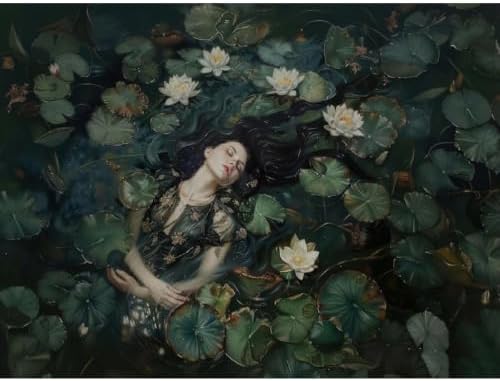 Water Lilies Paint by Numbers Kit for Adults Framed Canvas, Frameworkless by FairylandJinWenn
