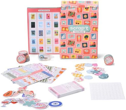 Travel Scrapbook & Junk Journal Supplies Kit – Travel Stickers, Scrapbook Paper, Washi Tape, Memo Pad, Embellishments, Glue Tape Runner & Glue Dots for Journaling & Memory Books (Travel) by Scrapt