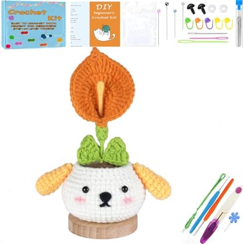 DIY Flower Crochet Kit for Beginners Animal Potted Plants Starter Knitting Kit Complete Learn to Crochet Pot for Adults Art Craft Supplies Gift with Step-by-Step Video Tutorials & Written Pattern - Image 2