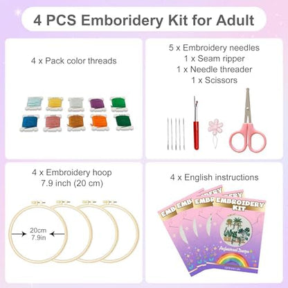 Huacan Embroidery Kit for Adults Beginners with 4 Hoops & Gift Box - Image 2