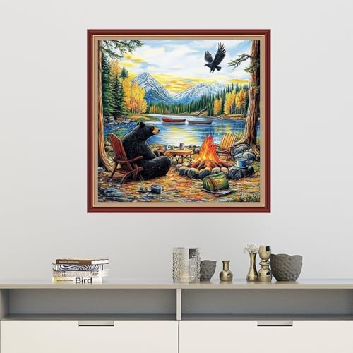 Dooxvey Cross Stitch Kits for Adults Beginners,Full Range of Cross-Stitch Stamped Kits Needlepoint Kits for Beginners Embroidery Kits 11CT Cross Stitch Patterns-Lakeside Bear Scenery 18x18 inch - Image 2