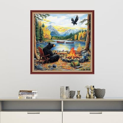 Dooxvey Cross Stitch Kits for Adults Beginners,Full Range of Cross-Stitch Stamped Kits Needlepoint Kits for Beginners Embroidery Kits 11CT Cross Stitch Patterns-Lakeside Bear Scenery 18x18 inch - Image 2