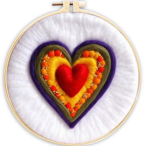CaptainCrafts Needle Felting Kit, Wool Felt Supplies, Embroidery Hoops, Wool Painting Tools Needle Felting Starter Kit for DIY Decoration (Love Heart) by CaptainCrafts
