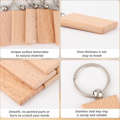 PineHaven Blank Wooden Key Chain, Rectangle Wood Keychain Blanks,Unfinished Wood Key Ring Wooden Engraving Blank Keys Tags - Image 3