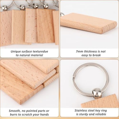 PineHaven Blank Wooden Key Chain, Rectangle Wood Keychain Blanks,Unfinished Wood Key Ring Wooden Engraving Blank Keys Tags - Image 3