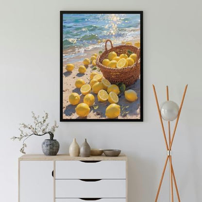 Lemon Paint by Numbers Kit for Adults,DIY Fruit and Beach Scenery Watercolor Painting Kit for Adult Beginners,Unframed Landscape Acrylic Paint by Number Kits Art Craft for Home Wall Decor 16X20 Inch. - Image 4
