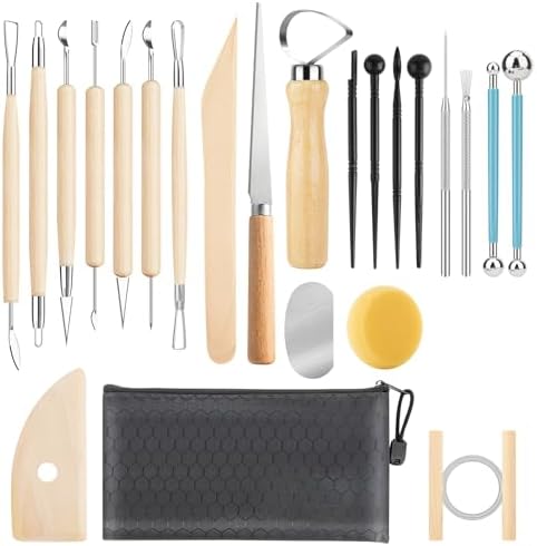 23PCS Clay Tools Sculpting, Ceramic & Pottery Modeling Tool, Ceramics Tools Set, Polymer Tools Kit, Air Dry Clay Tools for Carving, Molding, Pottery Wheel, Crafting Supplies, Pros, Beginners, Adults by UUSYCUN