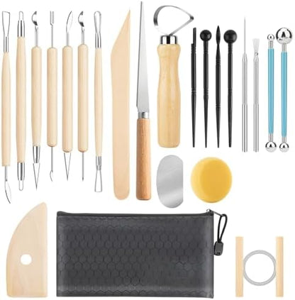 23PCS Clay Tools Sculpting, Ceramic & Pottery Modeling Tool, Ceramics Tools Set, Polymer Tools Kit, Air Dry Clay Tools for Carving, Molding, Pottery Wheel, Crafting Supplies, Pros, Beginners, Adults by UUSYCUN