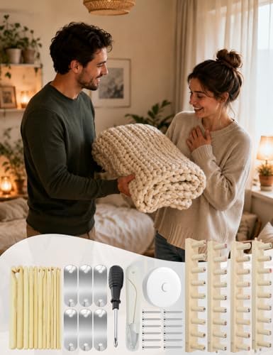 LynxLink 64" Extra Large Chunky Blanket Loom Kit for Beginners, Stable Splinter-Free Wooden Modular Yarn Loom with 12 Sizes Crochet Hooks and Bag, Adjustable Knitting Loom Set Throws DIY Craft - Image 7