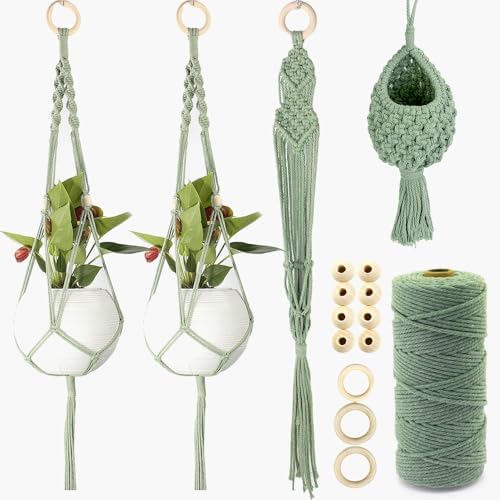 BUFANTL Macrame Kit for Beginners, 4-in-1 Plant Hanger Set - DIY Hanging Planter Craft Kit with 3 Tutorials for Home & Garden Decor, Ideal Handmade Gift by Unknown