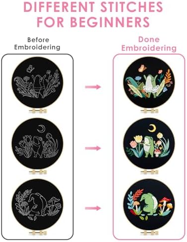 TINDTOP 3 Sets Embroidery Kit for Adults, Frog Embroidery Practice Kit - Image 3