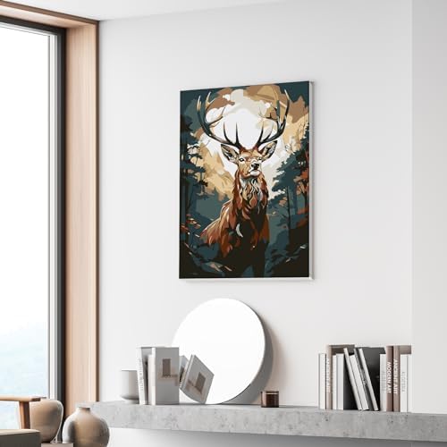 Bowetile Deer Paint by Numbers for Adults Framed, Adults' Paint-by-Number Kits, DIY Adult Paint by Number Kits on Canvas, Animals Acrylic Number Painting for Home Decor, 8x12in - Image 3
