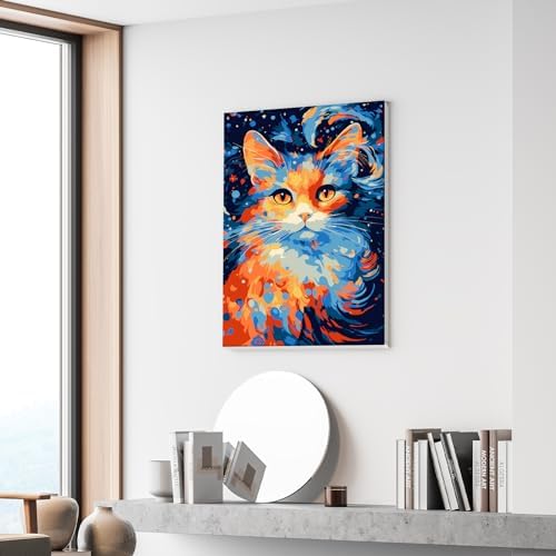 Bowetile Cat Paint by Numbers for Adults Beginners Framed, Easy Adults' Paint-by-Number Kits, DIY Adult Paint by Number Kits on Canvas, Animals Acrylic Number Painting for Home Decor, 8x12in - Image 2