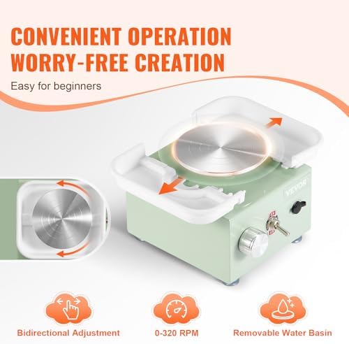 VEVOR Mini Pottery Wheel for Kids and Adults, 2 Turntables 2.6in/3.9in, 0-320RPM Speed Adjustable, Complete Pottery Kit With 18pcs Accessories Tools, Craft Christmas Gifts for Kids Teens Adults, Green - Image 3