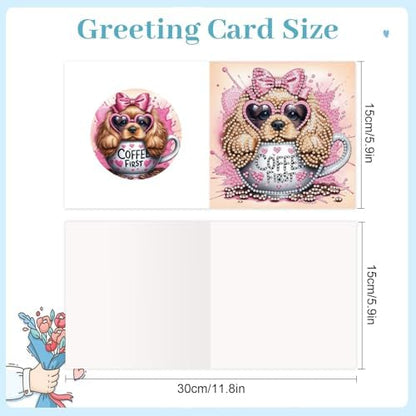 MVVMTOP 6pcs Diamond Art Painting Greeting Card, DIY Dog and Coffee Diamond Art Greeting Card for Blessing and Wishe Special Shaped Diamond Arts Crafts for Birthday Thanksgiving Day - Image 2