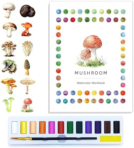 CraftyManor Watercolor Workbook Creative Insect Water color Paint Book Set with Paints & Brush, 12 Patterns of Original DIY Designs, Beginner-Friendly Adult Coloring Books (Mushroom) by CraftyManor