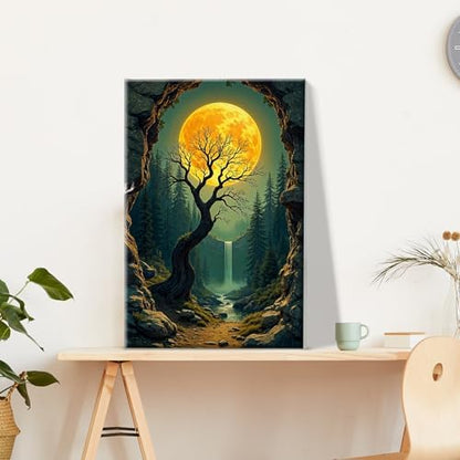 JOOZ Paint by Numbers Kit for Adults with Frame Moon Paint by Number with Easel Tree Adult Paint by Number Kits Framed Canvas Mountain Waterfall Oil Painting Kits for Gift Home Wall Decor 8x12 Inch - Image 2