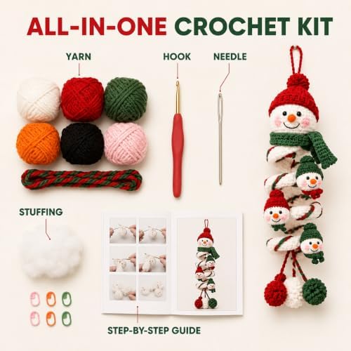 Crochet Snowman Spiral Ornament DIY Kit, Christmas Craft for Adults - Image 3