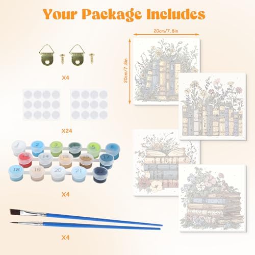 Lxmsja 4 Pack Floral Library Paint by Numbers Kit for Adults, Easy Framed Paint by Numbers for Adults Beginner, DIY Acrylic Oil Painting Craft Kits for Home Wall Decor 8x8 inch - Image 6
