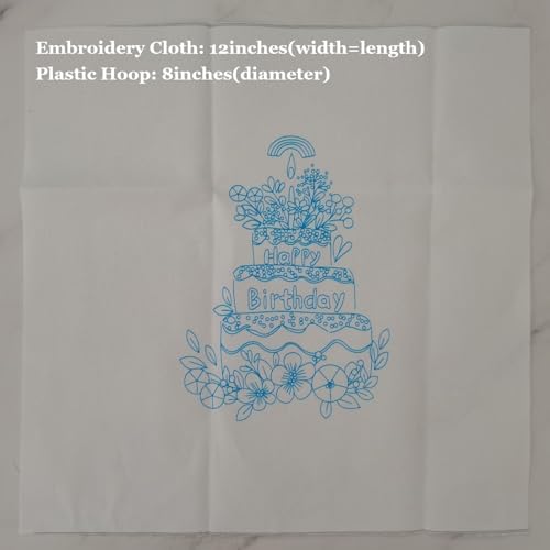 Esffaci Embroidery Starter Kit for Adult Beginner with Birthday Cake Candle Flower Pattern Hand Embroidery Set with Cloth Hoop Needle Threader Floss and Instruction - Image 3