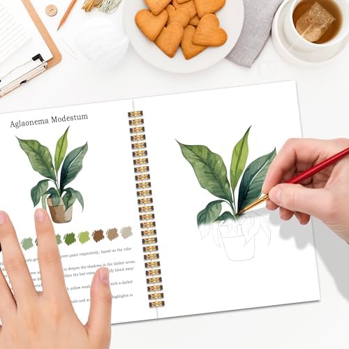 Potted Plants Favorites Watercolor Workbook, Easy Water Coloring Book for Adults Beginners, 12 Patterns, 18 Colors Watercolors Paint Set, Watercolor Kit, Gift for Women Plant Lovers Teen - Image 5