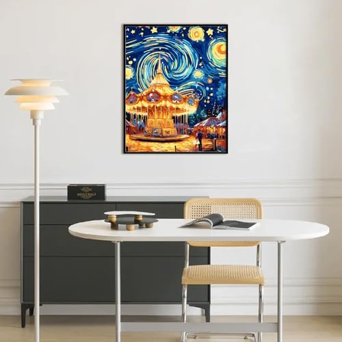 Yunnuo Paint by Numbers Kit for Adults Beginner,Paint by Number Canvas Starry Night,Couples in Amusement Parks Painting by Numbers,Suitable for Home Decor & Gift 16” W x 20”L - Image 3