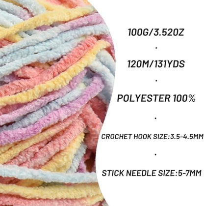 3 Packs Plush Chenille Chunky Crochet Yarn - Baby Yarn for Crocheting Soft - Velvet Yarns Knitting for Blankets Crafts - Fluffy Amigurumi Yarns 300g / 393yd (3 Macaron) - Image 2