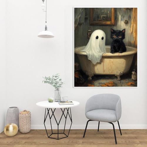 Clendo Halloween Paint by Numbers Kit for Adults, Ghost Oil Painting by Numbers with Brushes, Black Cat Art and Crafts Canvas Kit for Beginner Home Decor 16x20 inch / 40x50 cm - Image 6