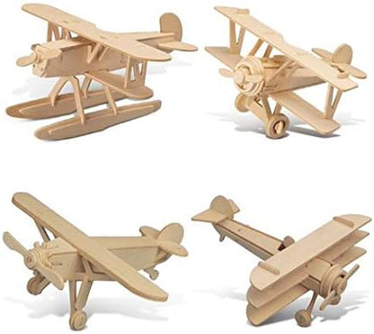 Puzzled Wooden Airplane Model Kits - 3D Wooden Puzzles for Adults - 4 Pack by Puzzled