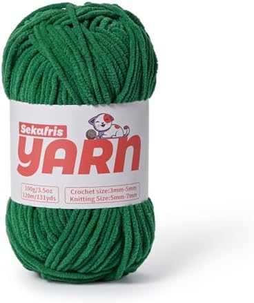 Plush Chunky Chenille Yarn for Crocheting, Soft Fluffy Velvet Yarn for Crocheting, Fuzzy Baby Blanket Knitting Yarns, 100g/131yds Bulky Amigurumi Yarns（Greener） by Sekafris