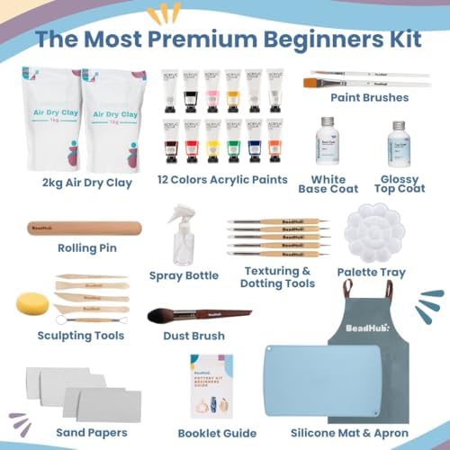 Pottery Kit for Beginners, 4.4LBS Air Dry Clay for Adults with Sculpting Tools, Paint, Glaze, 2kg Air-Dry Modeling Clay | Molding, Sculpt & Painting Set, Hobby Date Night DIY Art Craft Kits (White) - Image 3