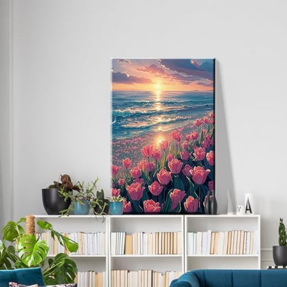 ATDMS Paint by Numbers Kit for Adults with Easel DIY Tulips Adult Paint by Number Kits on Canvas Framed Oil Painting Kits for Wall Hanging Home Room Decor 7.87x11.81 Inch - Image 3