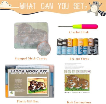 Two Grass Cats Latch Hook Kits for Adults Beginners, Pre-Printed 20“ X 15" - Image 2