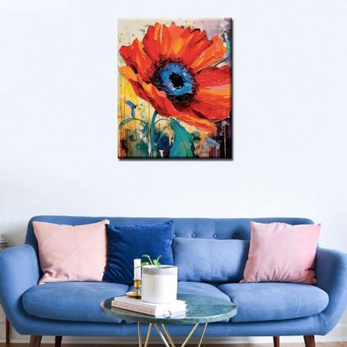 Poppy Flower Digital Canvas DIY Children's Digital Painting Classic Pattern Design, Beginner Digital Painting, Yellow Petals Digital Painting, Corridor Decoration(Without Frame) - Image 3