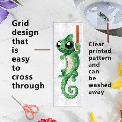 INFUNLY Lizard Cross Stitch Bookmark Kit 10x7.7 Gecko Embroidery Bookmark Kit DIY Embroidery Bookmarks for Readers Chameleon Handmade Cross Stitch Bookmarks for Book Lovers Writers Craft Gift - Image 3