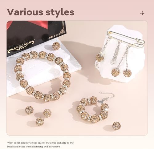 160pcs 10mm Rhinestone Beads for Jewelry Making, Light Brown Shiny Round Disco Ball Beads Bulk, Sparkle Crystal Clay Christmas for Bracelet Baseball Necklace Earring Crafting and DIY - Image 2