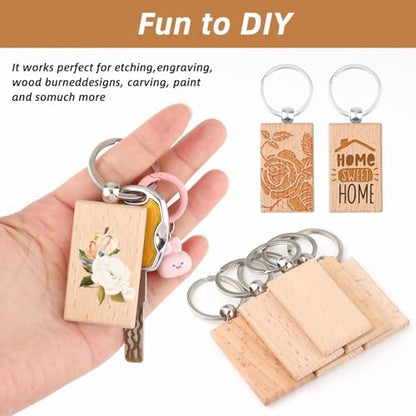PineHaven Blank Wooden Key Chain, Rectangle Wood Keychain Blanks,Unfinished Wood Key Ring Wooden Engraving Blank Keys Tags - Image 4