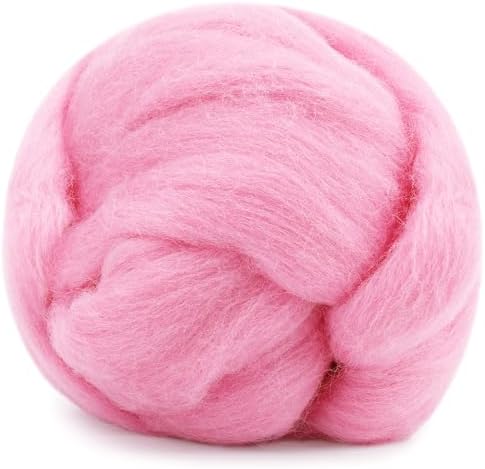Mayboos 1.76oz Pink Natural Wool Roving, Needle Felting Wool by Mayboos