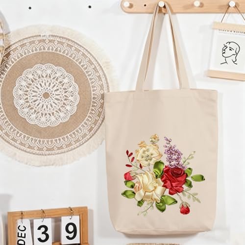 CREAWONDER Canvas Tote Bag Embroidery Kit with Pattern for Beginners, Arts and DIY Embroidery Crafts Kits for Adults, Include Instructions, Embroidery Hoops, Color Threads and Tool - Image 7