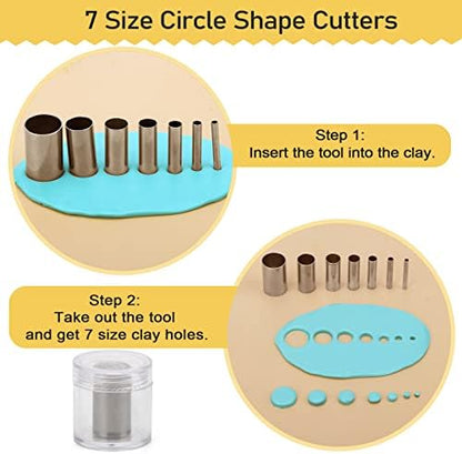 28Pcs Polymer Clay Cutter Tools, Pletpet Polymer Clay Tools Acrylic Roller/ 14 Sculpting Kits/ 7 Circle Shape Cutter/ 2 Acrylic Sheets for Press/ 2 Scarper/Needle Detail Shaping - Image 2