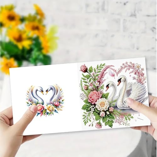 ARTopet 6Pcs Folding Greeting Card Diamond Art Painting Thank You Blessing Cards with White Envelope Rhinestones Painted Making Kits for Adults DIY Craft Holiday Gift-Swan - Image 5