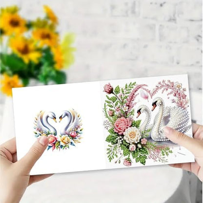 ARTopet 6Pcs Folding Greeting Card Diamond Art Painting Thank You Blessing Cards with White Envelope Rhinestones Painted Making Kits for Adults DIY Craft Holiday Gift-Swan - Image 5