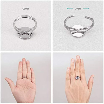 SUNNYCLUE 80Pcs Ring Blanks Finger Rings Making Kit 40Pcs Ring Blank Base Pad Adjustable Bezel Trays 40Pcs 12mm Glass Cabochons for DIY Cabochon Jewelry Making Kits Adult Women - Image 6