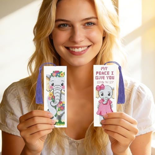 INFUNLY 6 Pcs Cute Elephant Cross Stitch Bookmark Kit with Tassels, Stamped Pre-Printed Bible Verse Embroidery for Adults Beginners, DIY Floss Scissors Needles Tool Set, Craft Gift for Book Lovers - Image 7