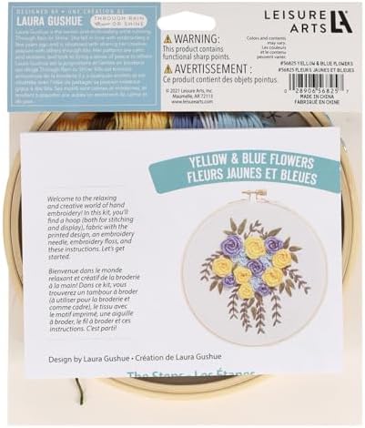 LEISURE ARTS Embroidery Kit 6" Yellow & Blue Flowers - Embroidery Kit for Beginners and Adults, Cross Stitch Kits with Patterns, DIY Starter Set for Seasonal Craft Projects - Image 6