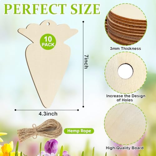 Large Size 7" Wooden Easter Ornaments to Paint, Carrot Wooden DIY Blank Unfinished Round Wood Discs Ornament for Crafts Hanging Decorations(10PCS) - Image 7