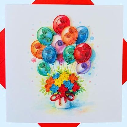 Quilling Cards, handmade card, quilled cards with Dedicated Paper, quilling birthday cards for women or all occasions: Mother's day, Greeting card, Birthday... daisy bouquet (Flowers with dragonfly) (Flying balloons) by SaigonWillingCraft