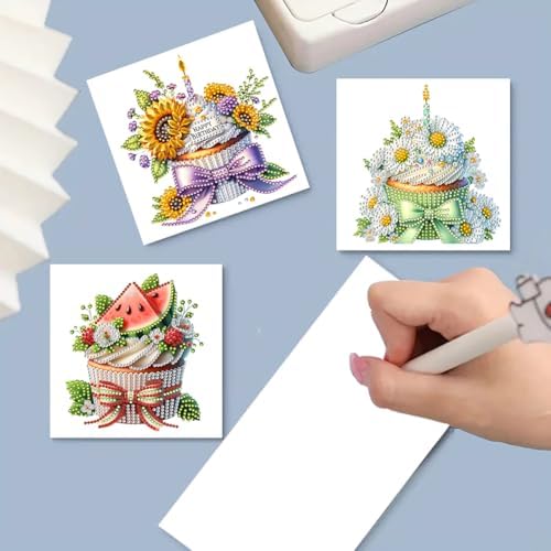 jinglinhh 6pcs Tulip Sunflower Cupcake Flower Diamond Art Painting Greeting Cards with Envelopes, DIY Card Making Kits for Adults, Diamond Art Postcards Christmas Cards Craft Gifts - Image 7